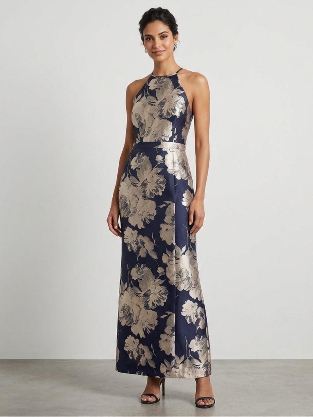 Lord & Taylor Blue and Cream Floral Maxi Dress